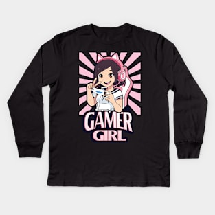 Anime Gamer Girl Gaming Girls Gift Kids Long Sleeve T-Shirt